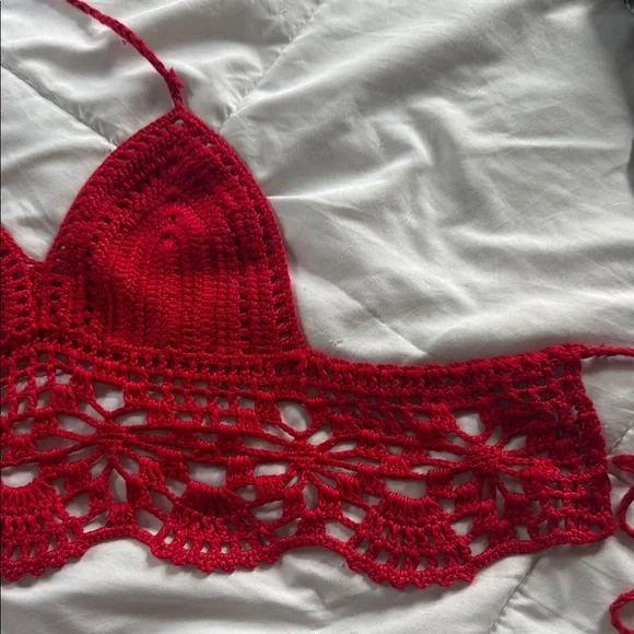 Red Crochet Bralette - Picture 3 of 4